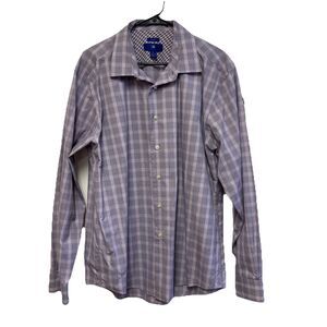 EGARA Non Iron Shirt Long Sleeve XL Purple Cotton Men Button Up Check Flip Cuff
